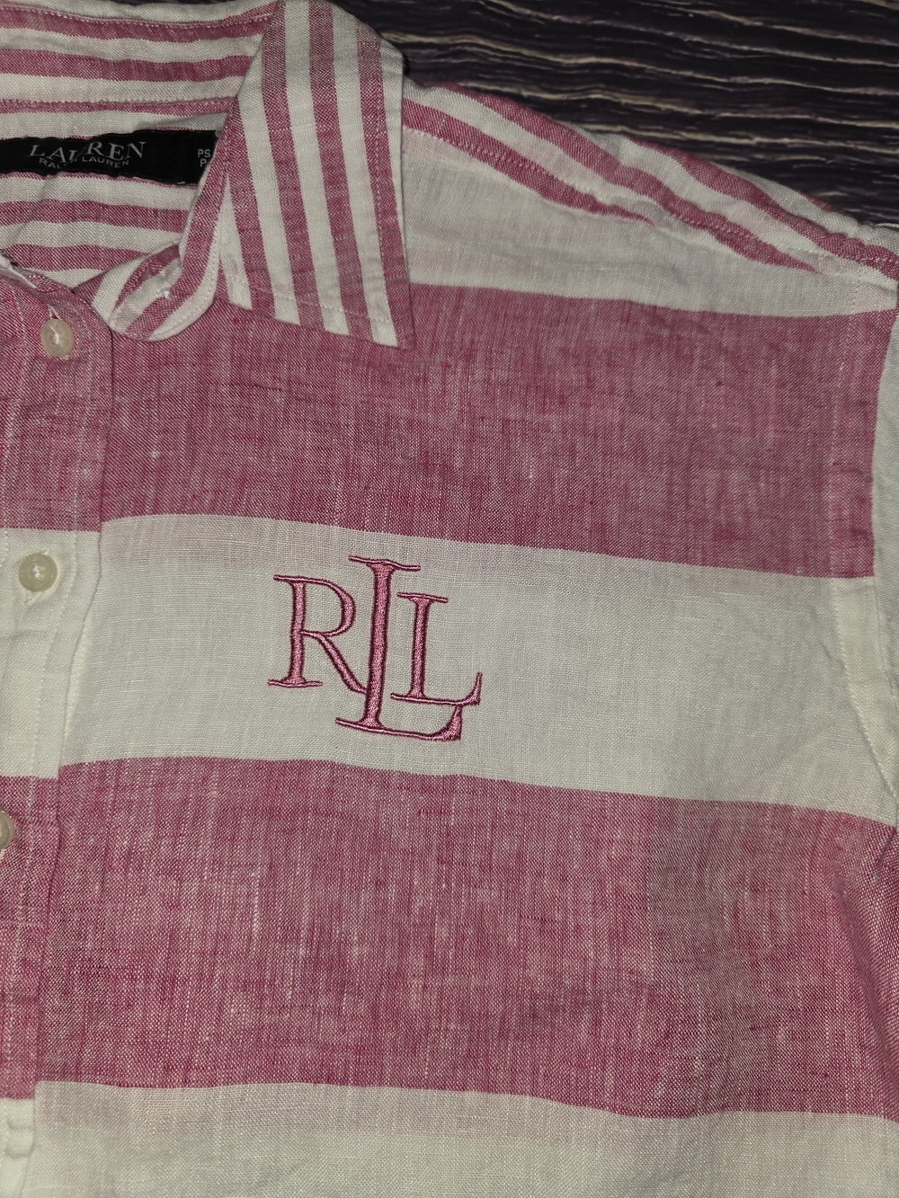 Ralph Lauren Pink and White Striped Button-Down Shirt - Picture 2 of 3